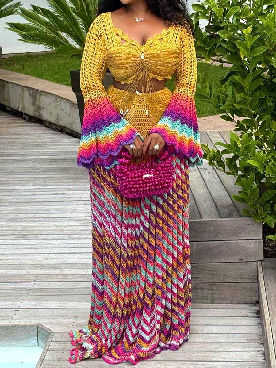 Beaded Crochet Two Pieces Dress