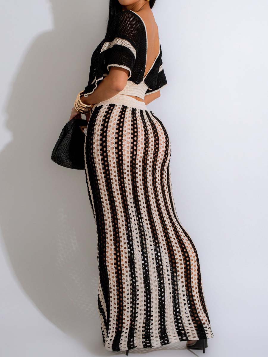 Sexy V Neck Cutout Striped Knit Two Pieces Dress