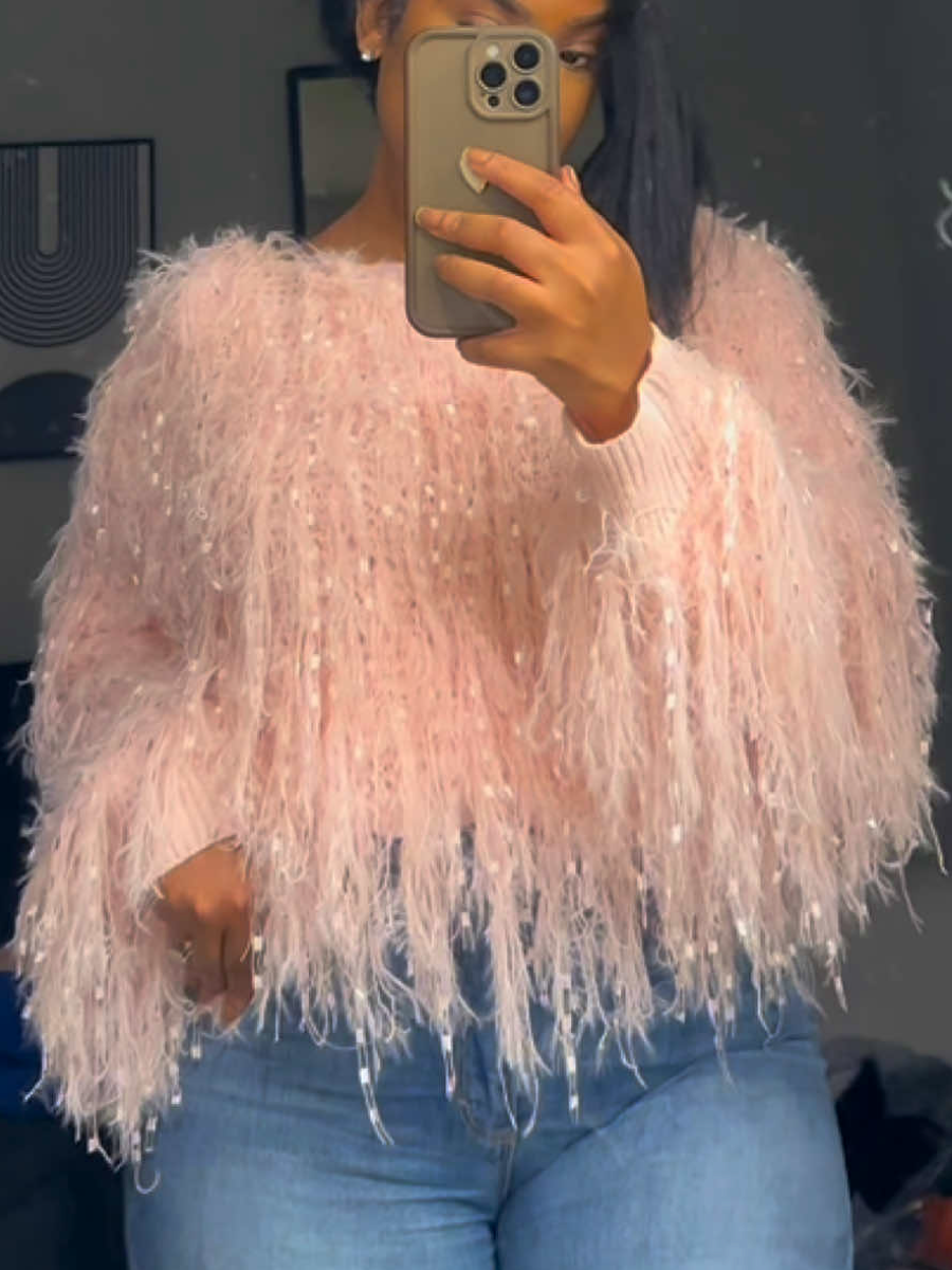 Imitation Mink Tassel Design Pullover Top