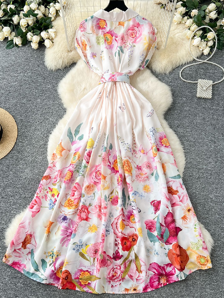 Demure Floral Midi Shirt Dress