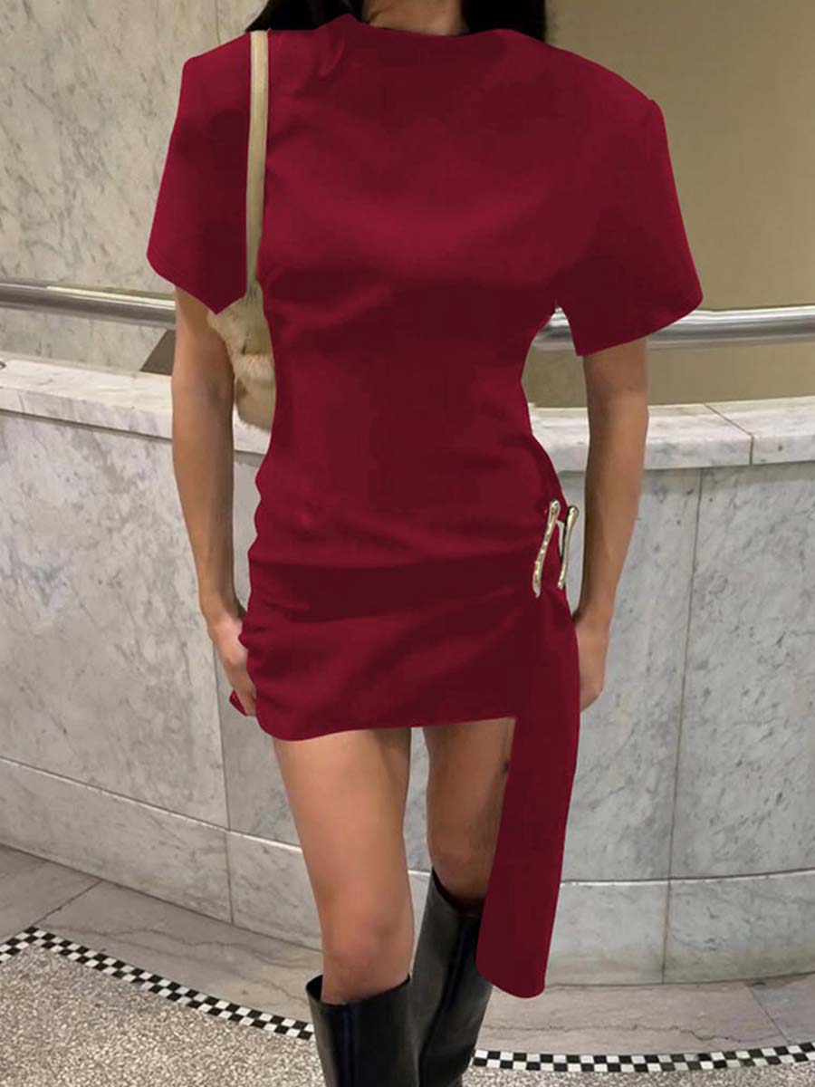Fashion Metal Buckle Decorative Short Dress