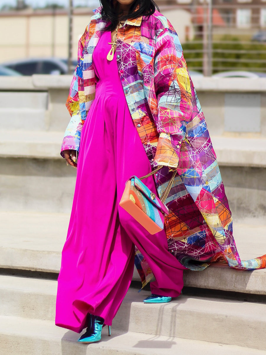 Fashion Mesh Printed Dress Coat