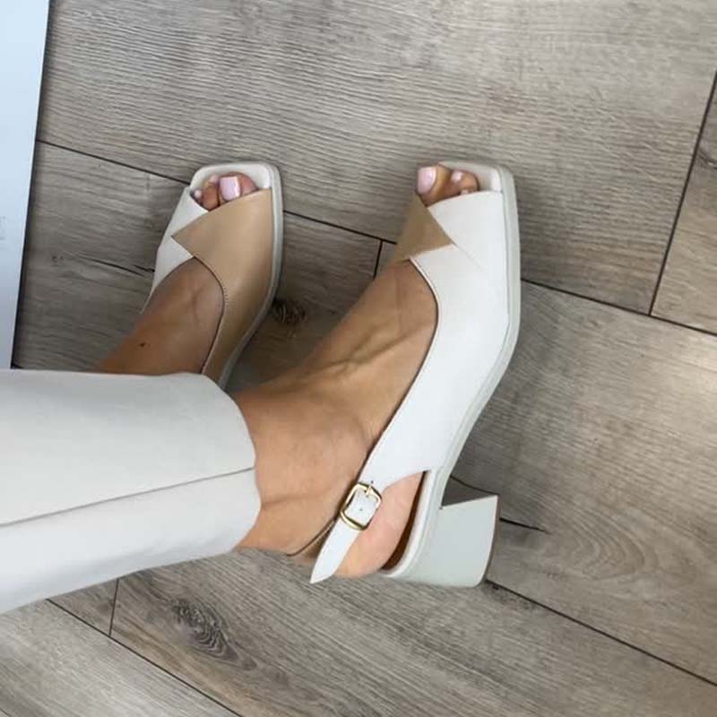 Color Block Square-toe Block Heel Sandals High Heels