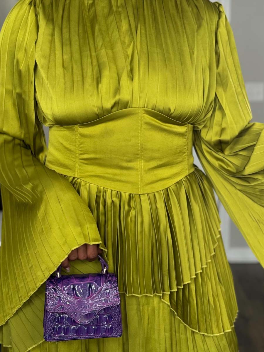 Elegant Long Sleeve Pleated Mini Dress