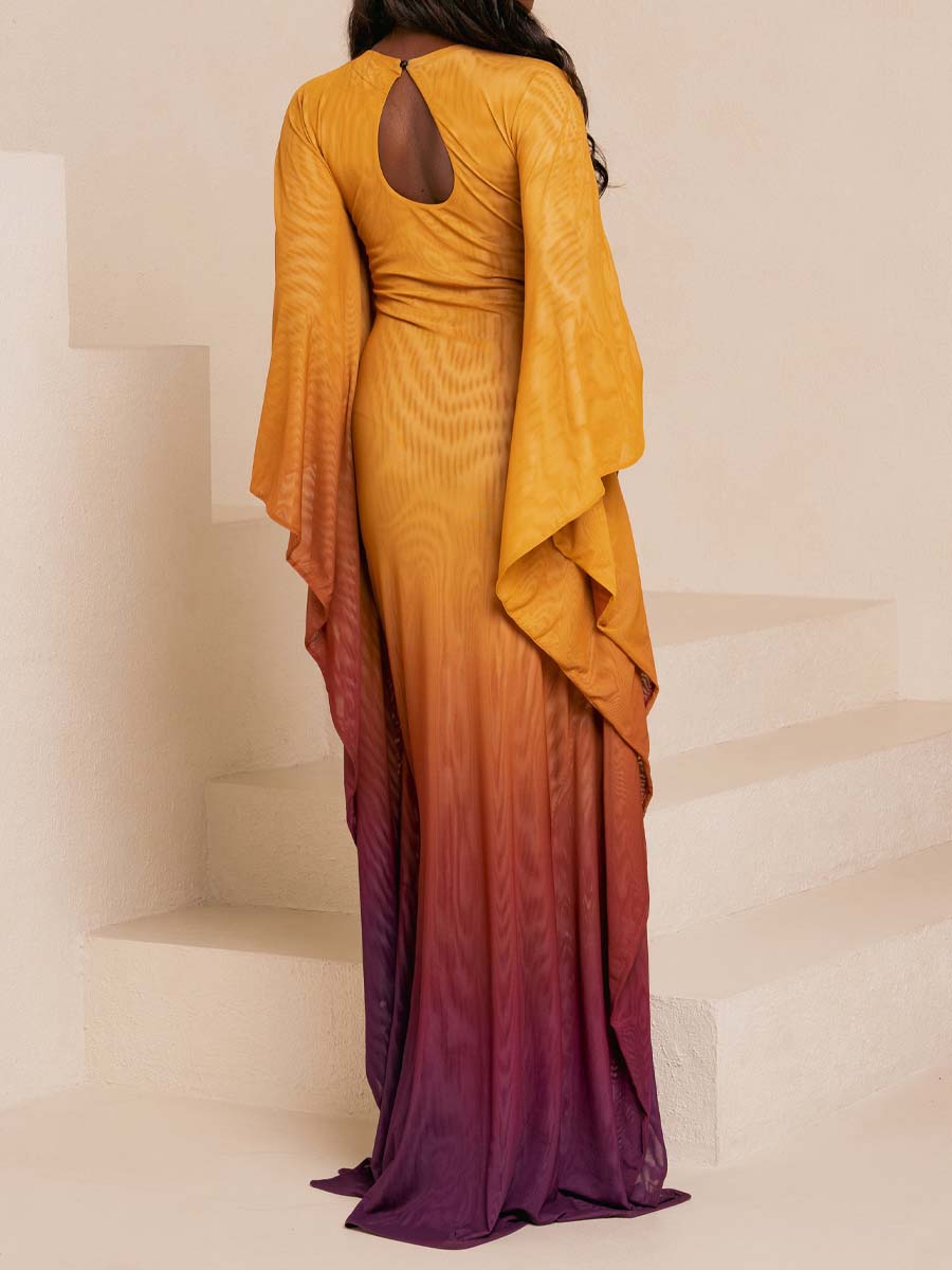 Elegant Gradient Print Irregular Dress
