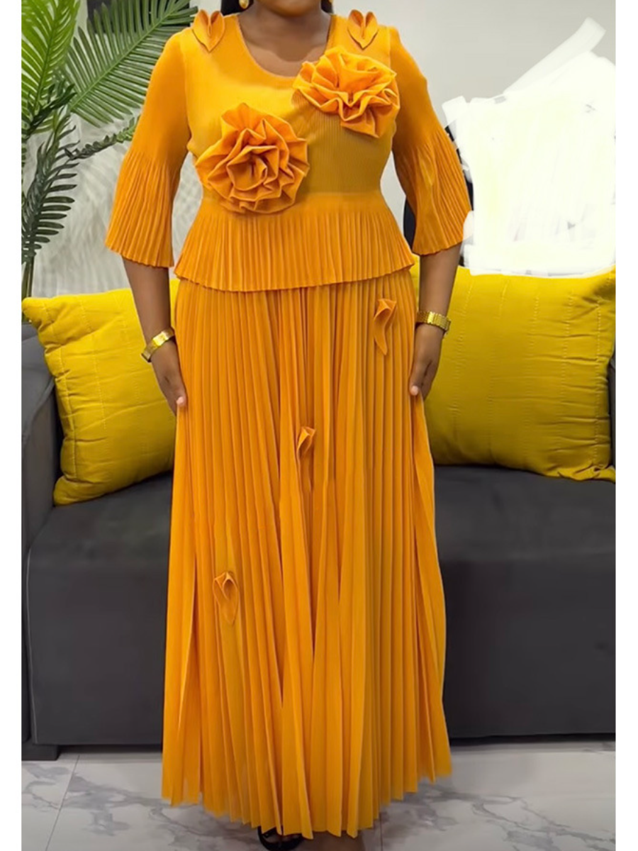 Classy Flower Lantern Sleeve Dress