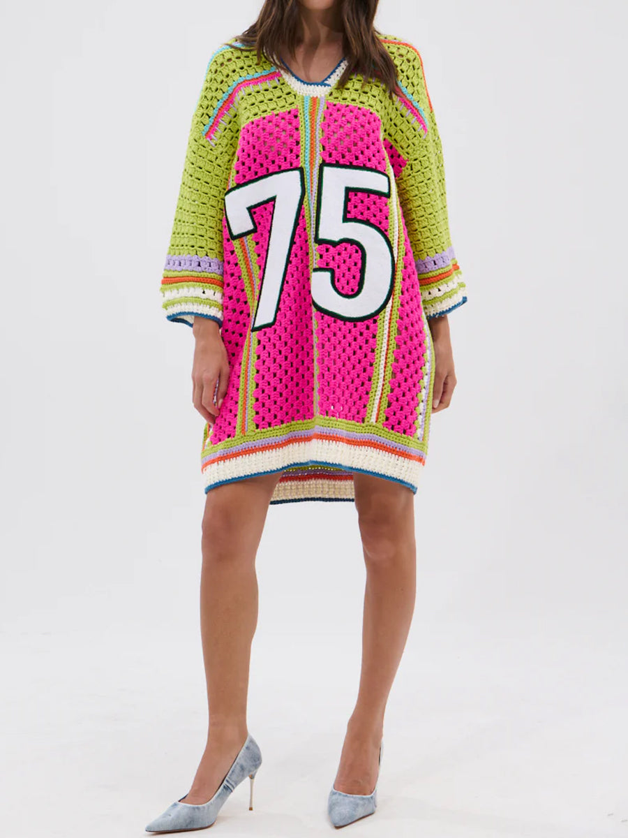 Color Block Crochet Jersey Dress