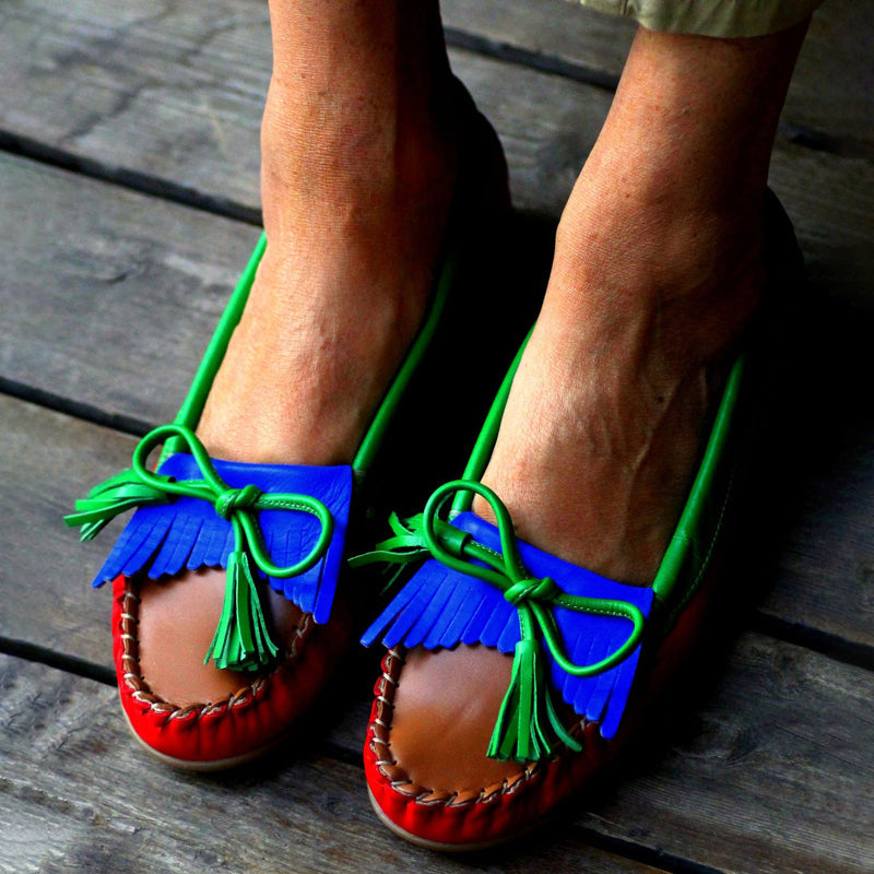 Color Block Bow Soft Bottom Flat Shoes Bean Shoes