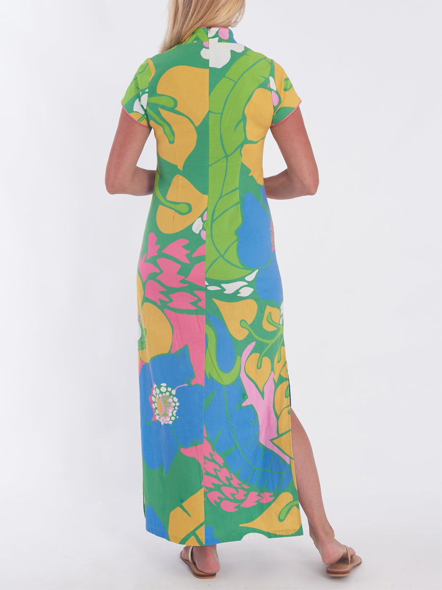 Printed Slit Hem V Neck Maxi Dress