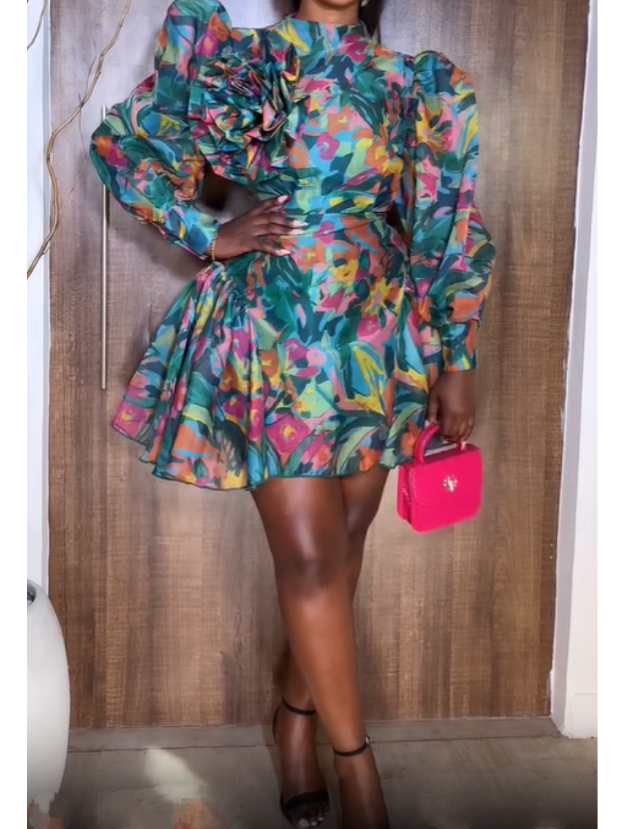 The Multi-color Printed Short Dress