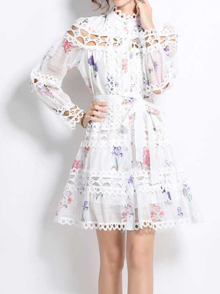 Classy Stand Collar Printed Dress
