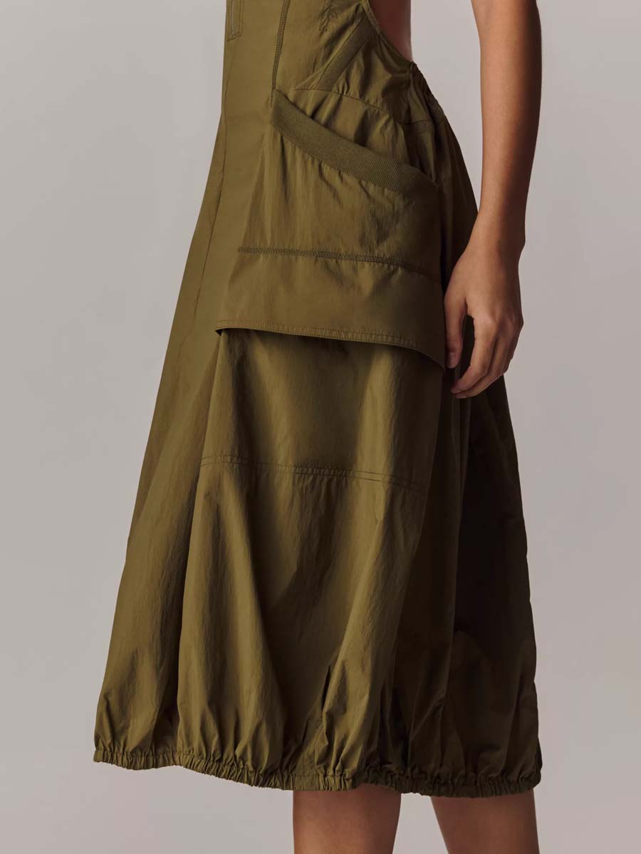 Scoop Neck Pockets Bubble-hem Midi Dress