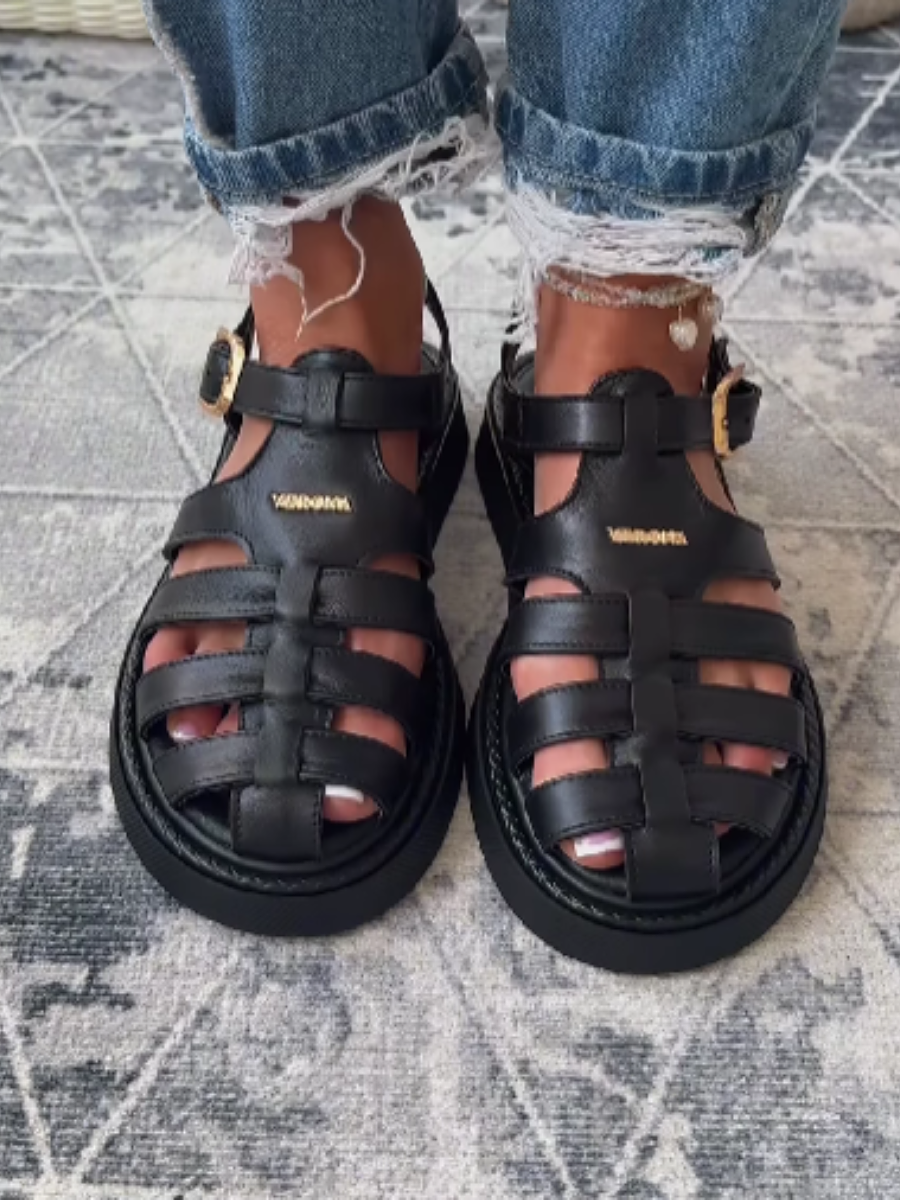 Woven Leather Flat Sandals