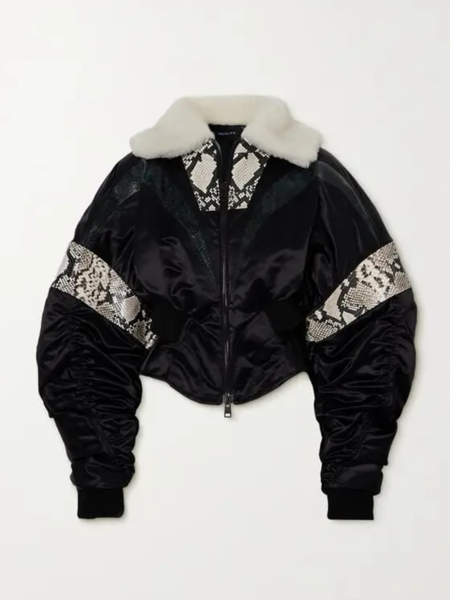 Snake-Embossed Leather Short Coat