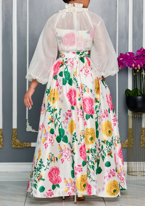 Demure Floral Maxi Occasion Dress