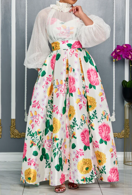 Demure Floral Maxi Occasion Dress
