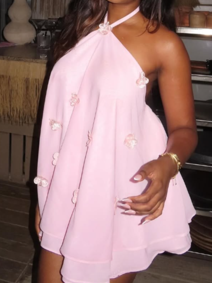 3D Flower Flowy Mini Dress