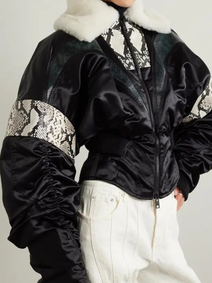 Snake-Embossed Leather Short Coat