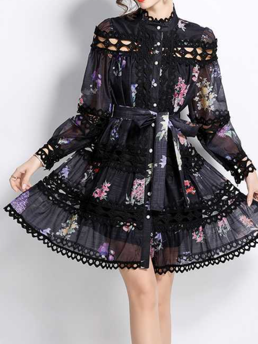 Classy Stand Collar Printed Dress